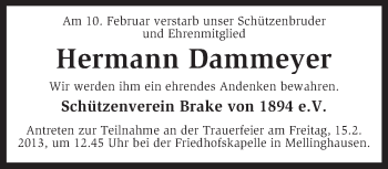 Traueranzeige von Hermann Dammeyer von KRZ