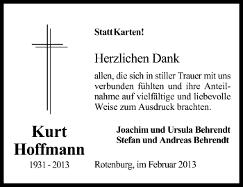 Traueranzeige von Kurt Hoffmann von KRZ
