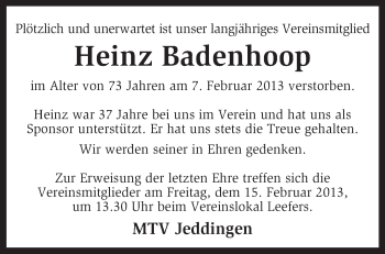 Traueranzeige von Heinz Badenhoop von KRZ