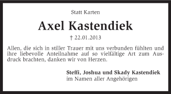 Traueranzeige von Axel Kastendiek von KRZ