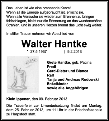 Traueranzeige von Walter Hantke von KRZ