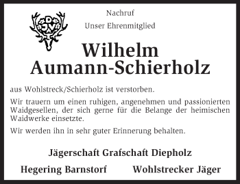 Traueranzeige von Wilhelm Aumann-Schierholz von KRZ