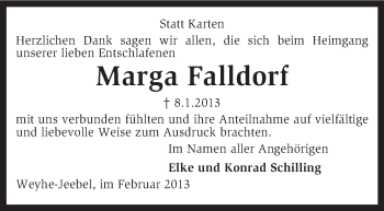 Traueranzeige von Marga Falldorf von KRZ