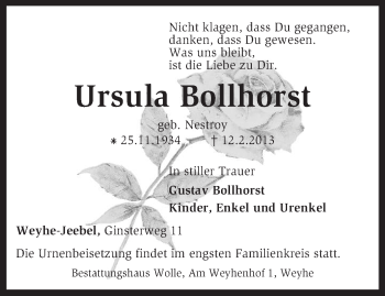 Traueranzeige von Ursula Bollhorst von KRZ