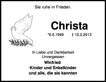 Traueranzeige von Christa  von KRZ