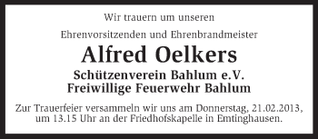 Traueranzeige von Alfred Oelkers von KRZ