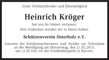 Traueranzeige von Heinrich Kröger von KRZ