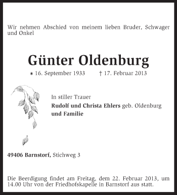 Traueranzeige von Günter Oldenburg von KRZ