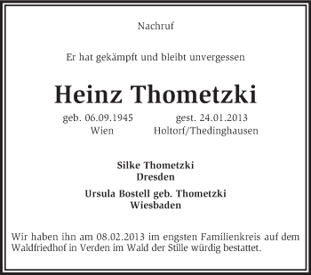 Traueranzeige von Heinz Thometzki von KRZ