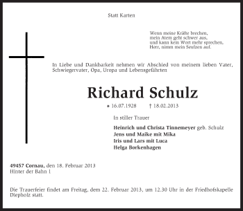 Traueranzeige von Richard Schulz von KRZ