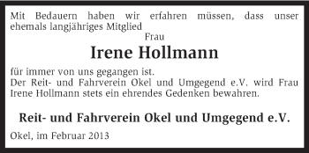 Traueranzeige von Irene Hollmann von KRZ