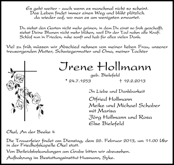 Traueranzeige von Irene Hollmann von KRZ