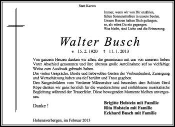 Traueranzeige von Walter Busch von KRZ