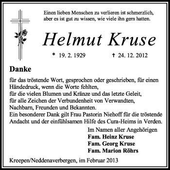 Traueranzeige von Helmut Kruse von KRZ