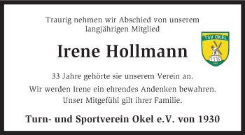 Traueranzeige von Irene Hollmann von KRZ