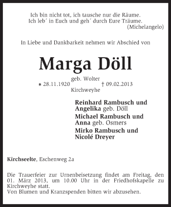 Traueranzeige von Marga Döll von KRZ