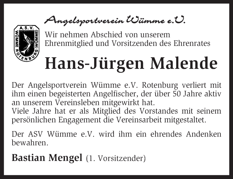  Traueranzeige für Hans-Jürgen Malende vom 23.02.2013 aus KRZ
