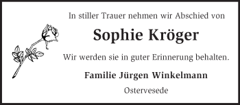 Traueranzeige von Sophie Kröger von KRZ