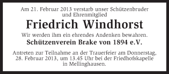 Traueranzeige von Friedrich Windhorst von KRZ