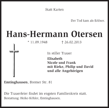 Traueranzeige von Hans-Hermann Otersen von KRZ