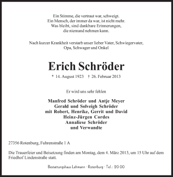 Traueranzeige von Erich Schröder von KRZ