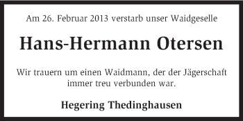 Traueranzeige von Hans-Hermann Otersen von KRZ