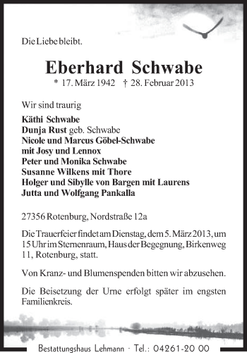 Traueranzeige von Eberhard Schwabe von KRZ