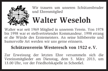 Traueranzeige von Walter Weseloh von KRZ