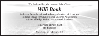 Traueranzeige von Willi Bonk von KRZ