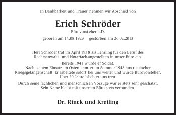 Traueranzeige von Erich Schröder von KRZ
