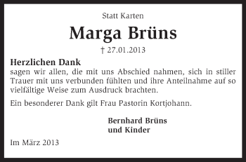 Traueranzeige von Marga Brüns von KRZ