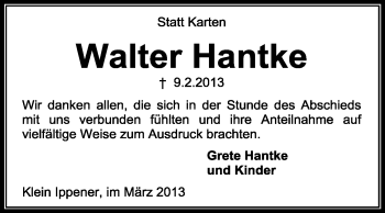 Traueranzeige von Walter Hantke von KRZ