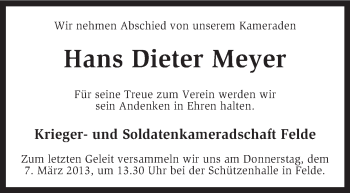 Traueranzeige von Hans Dieter Meyer von KRZ