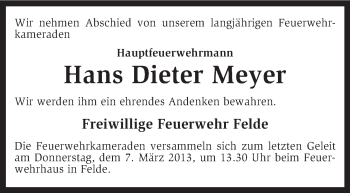 Traueranzeige von Hans Dieter Meyer von KRZ