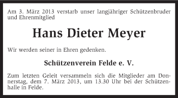 Traueranzeige von Hans Dieter Meyer von KRZ