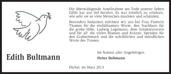 Traueranzeige von Edith Bultmann von KRZ