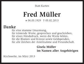 Traueranzeige von Fred Müller von KRZ