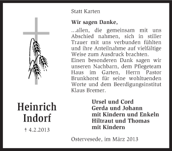 Traueranzeige von Heinrich Indorf von KRZ