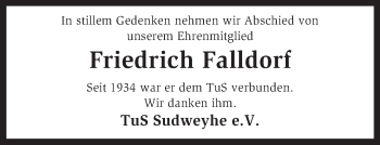 Traueranzeige von Friedrich Falldorf von KRZ