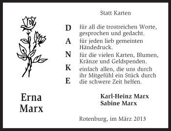 Traueranzeige von Erna Marx von KRZ