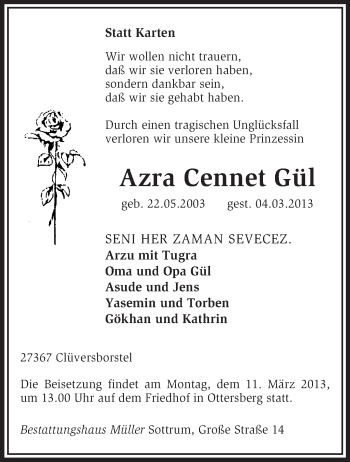 Traueranzeige von Azra Cennet Gül von KRZ