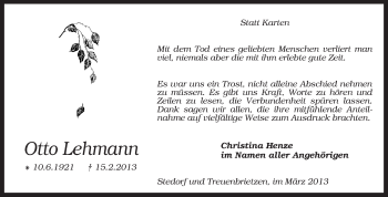 Traueranzeige von Otto Lehmann von KRZ