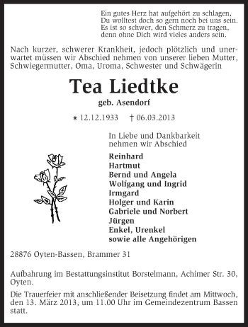 Traueranzeige von Tea Liedtke von KRZ