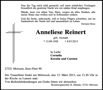 Traueranzeige von Anneliese Reinert von KRZ