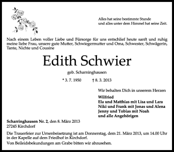 Traueranzeige von Edith Schwier von KRZ