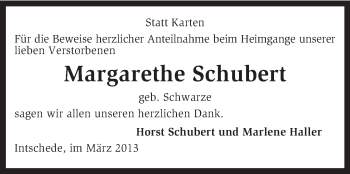 Traueranzeige von Margarethe Schubert von KRZ