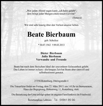 Traueranzeige von Beate Bierbaum von KRZ