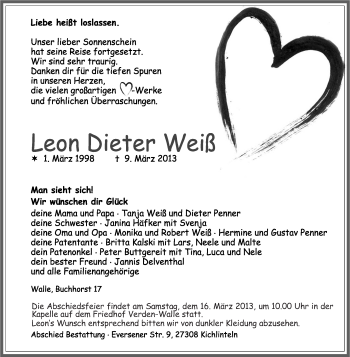 Gedenkkerzen Von Leon Dieter Weiß | Trauer.kreiszeitung.de