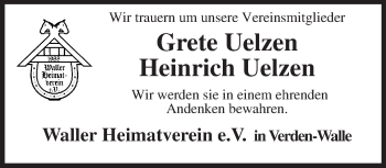 Traueranzeige von Heinrich und Grete Uelzen von KRZ