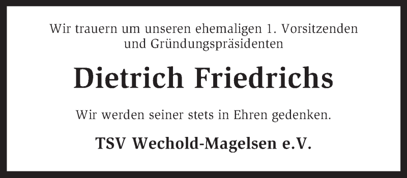  Traueranzeige für Dietrich Friedrichs vom 14.03.2013 aus KRZ